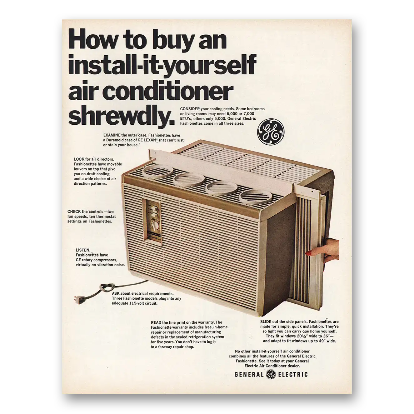 1967 General Electric Air Conditioner Install Yourself Vintage Magazine Print Ad