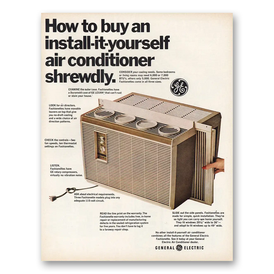 1967 General Electric Air Conditioner Install Yourself Vintage Magazine Print Ad