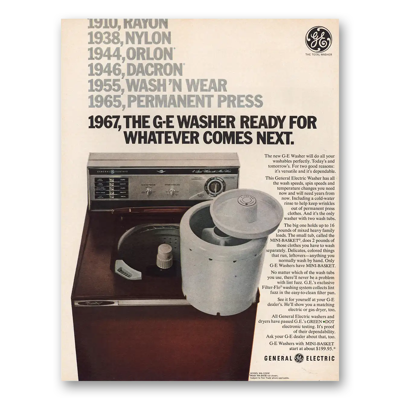 1967 General Electric Washer Ready for Whatever Comes Next Vintage Magazine Print Ad