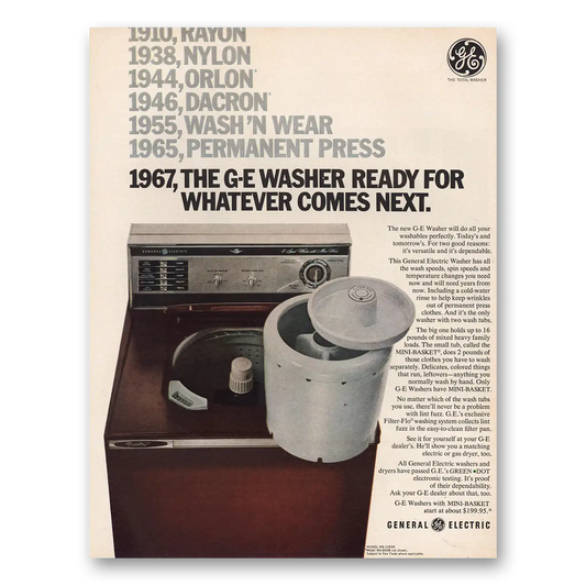 1967 General Electric Washer Ready for Whatever Comes Next Vintage Magazine Print Ad