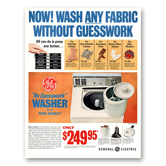 1967 General Electric Washer Wash Any Fabric Without Guesswork Vintage Magazine Print Ad