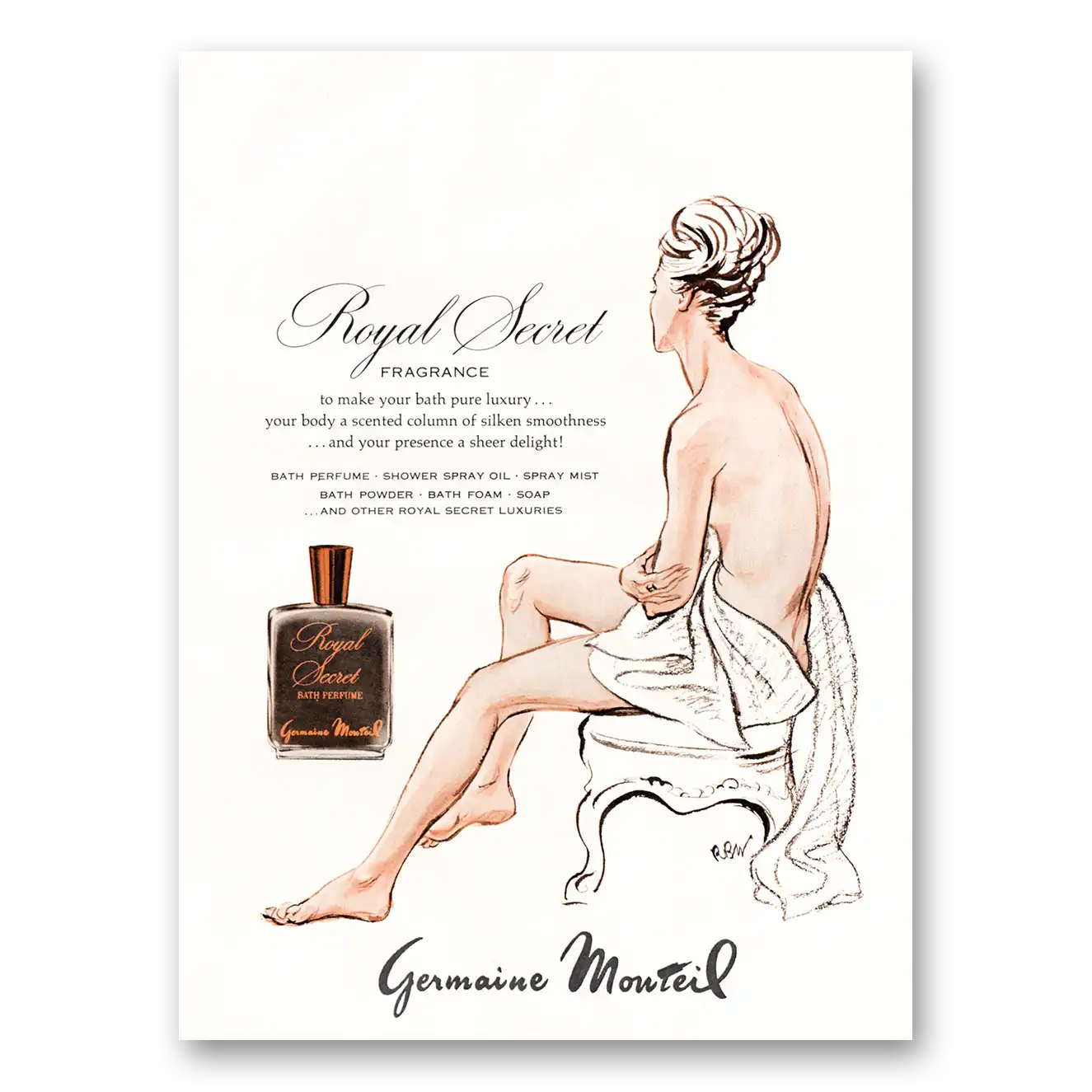 1967 Royal Secret Fragrance Royal Secret Fragrance Bath Pure Luxury Vintage Magazine Print Ad