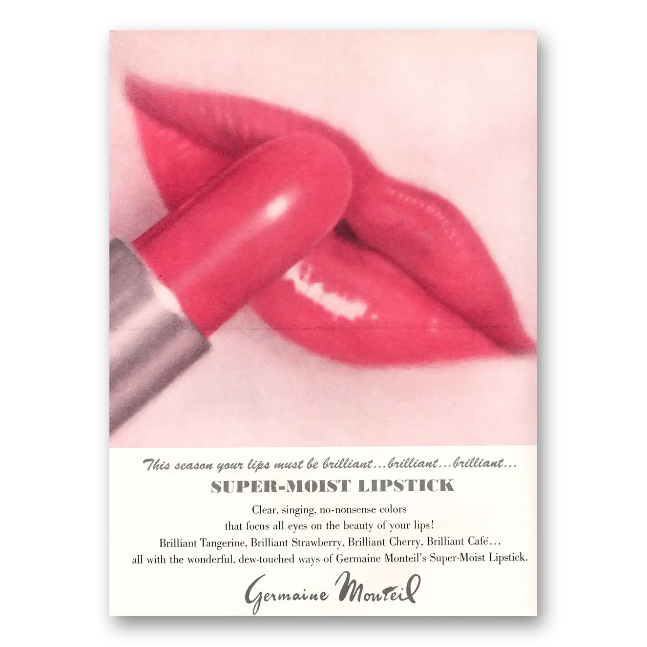 1967 Germaine Monteil Lipstick Super Moist Lipstick Vintage Magazine Print Ad