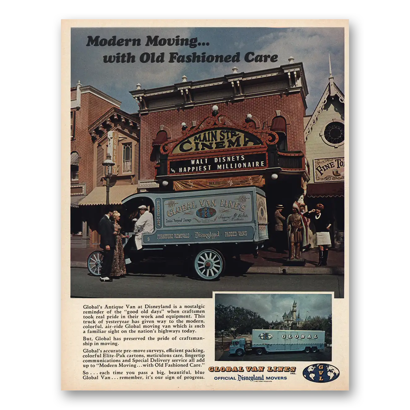 1967 Global Van Lines Disneyland Vintage Magazine Print Ad