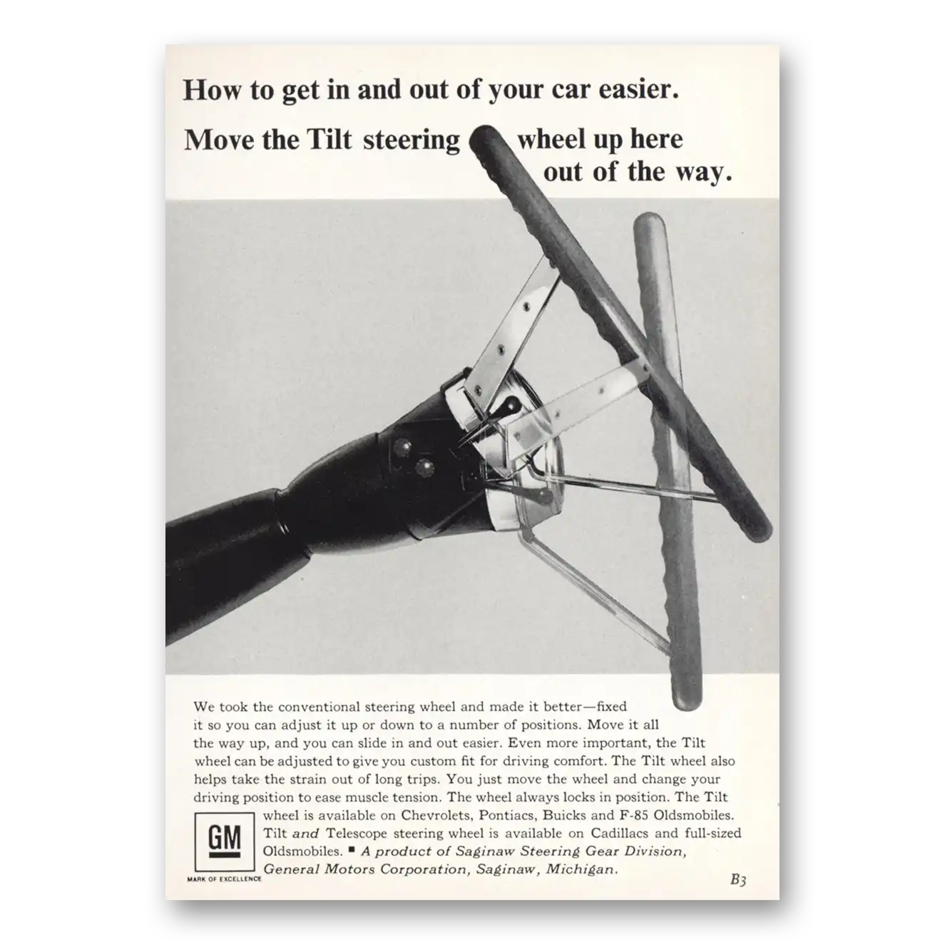 1967 Saginaw Steering Gear Tilting Steering Wheel Vintage Magazine Print Ad