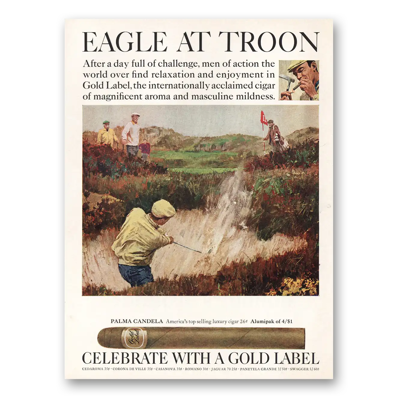 1967 Gold Label Cigars Eagle at Troon Vintage Magazine Print Ad