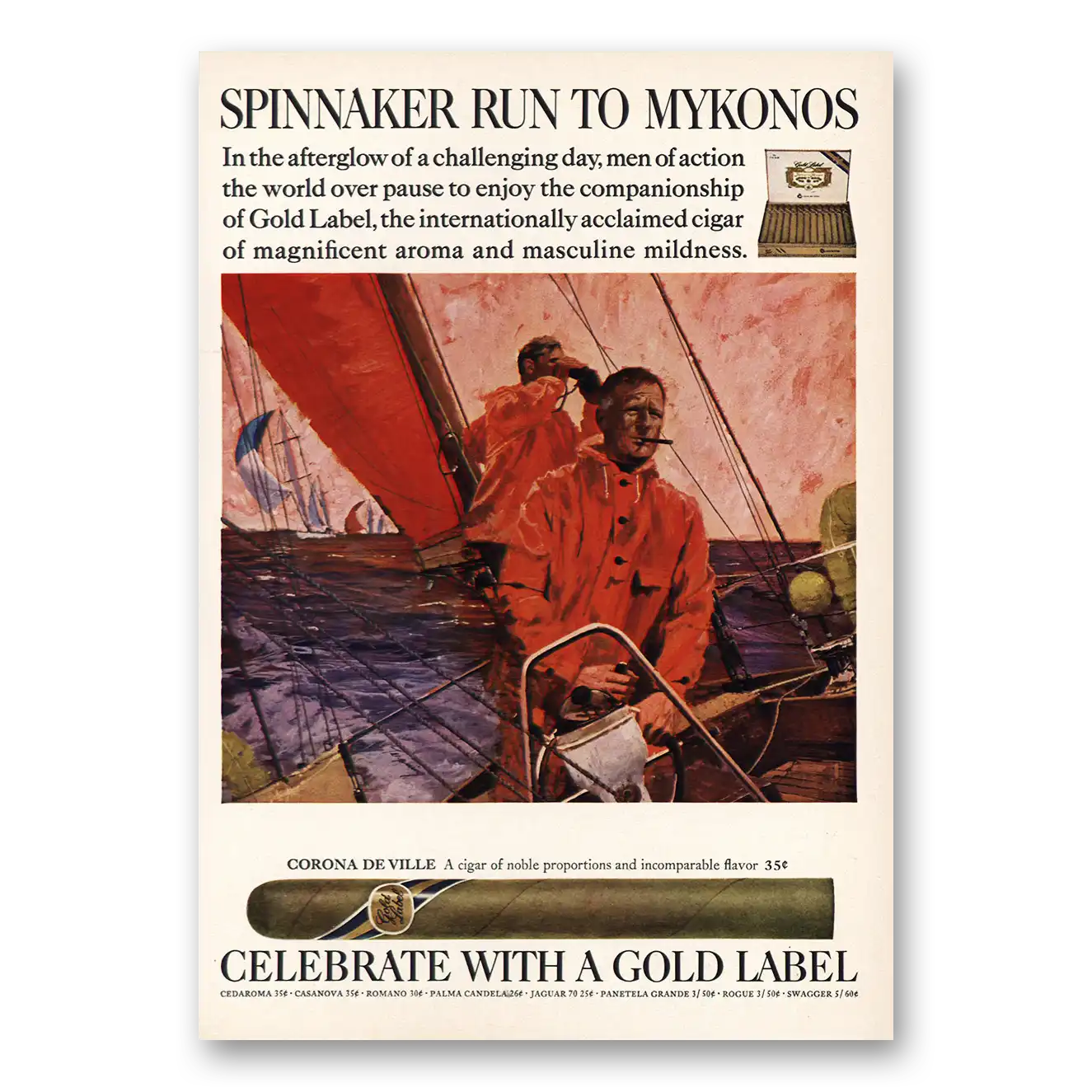 1967 Gold Label Cigars Spinnaker Run to Mykonos Vintage Magazine Print Ad