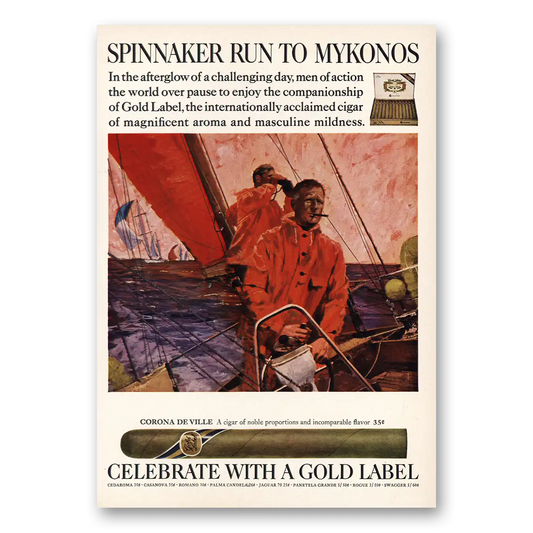 1967 Gold Label Cigars Spinnaker Run to Mykonos Vintage Magazine Print Ad