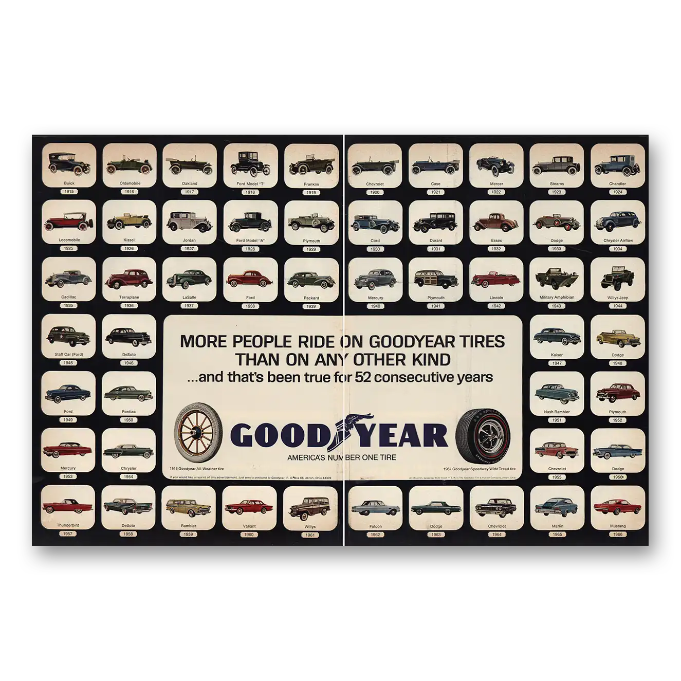 1967 Goodyear Tires 52 Consecutive Years Vintage Magazine Print Ad