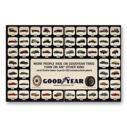 1967 Goodyear Tires 52 Consecutive Years Vintage Magazine Print Ad