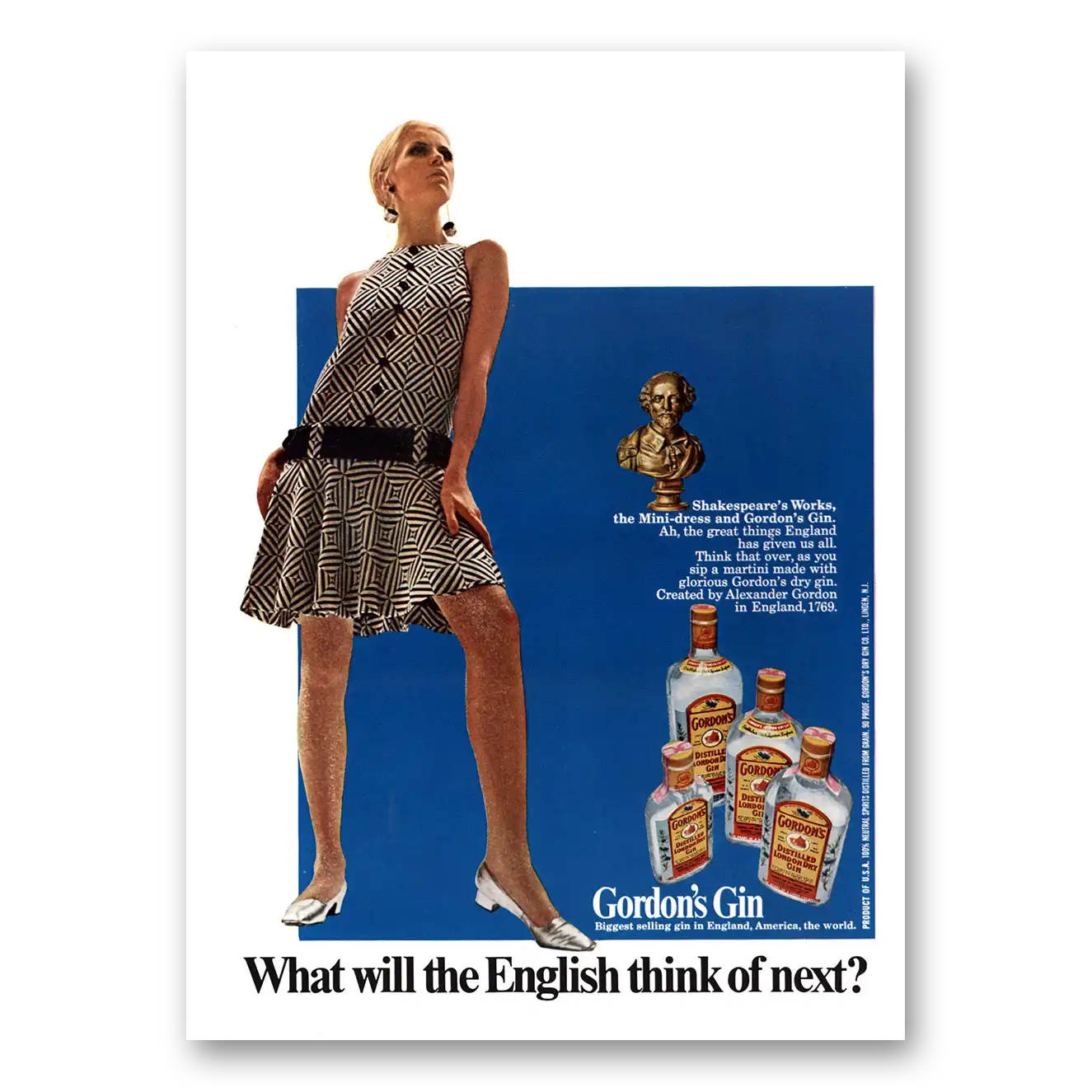 1967 Gordons Gin Shakespeares Works Mini Dress Vintage Magazine Print Ad