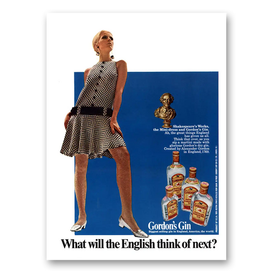 1967 Gordons Gin Shakespeares Works Mini Dress Vintage Magazine Print Ad