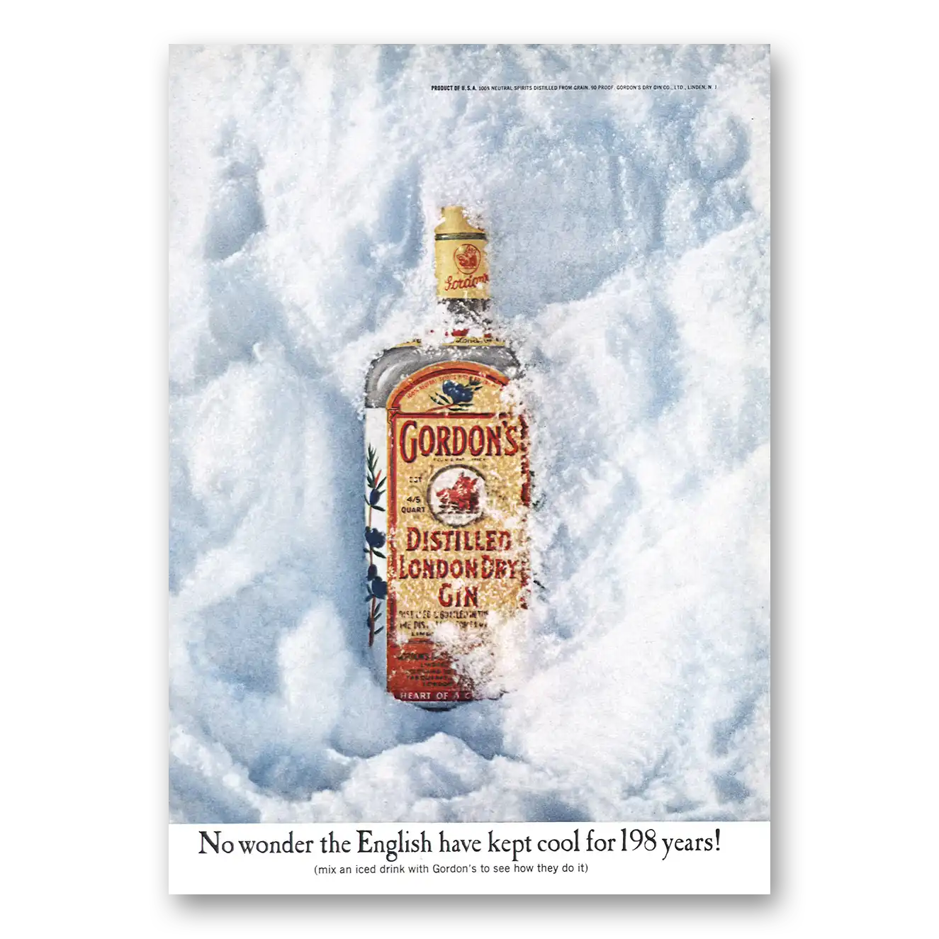 1967 Gordons Gin Kept Cool for 198 Years Vintage Magazine Print Ad