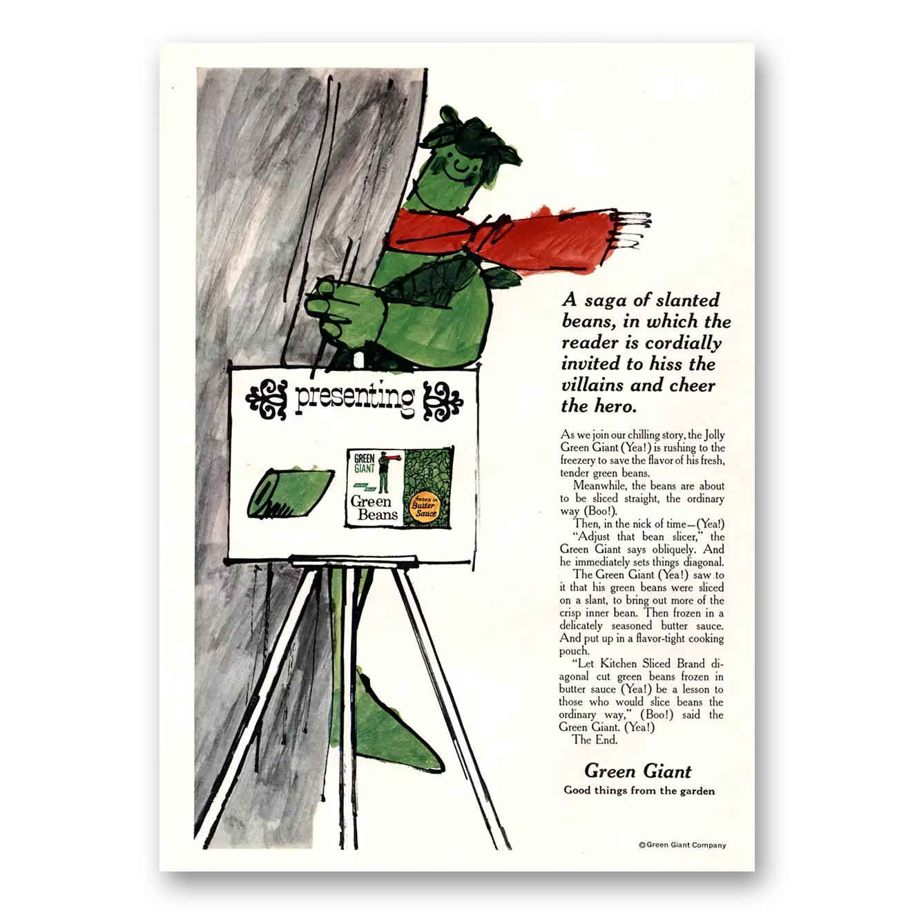 1967 Green Giant Hiss the Villains Cheer the Hero Vintage Magazine Print Ad