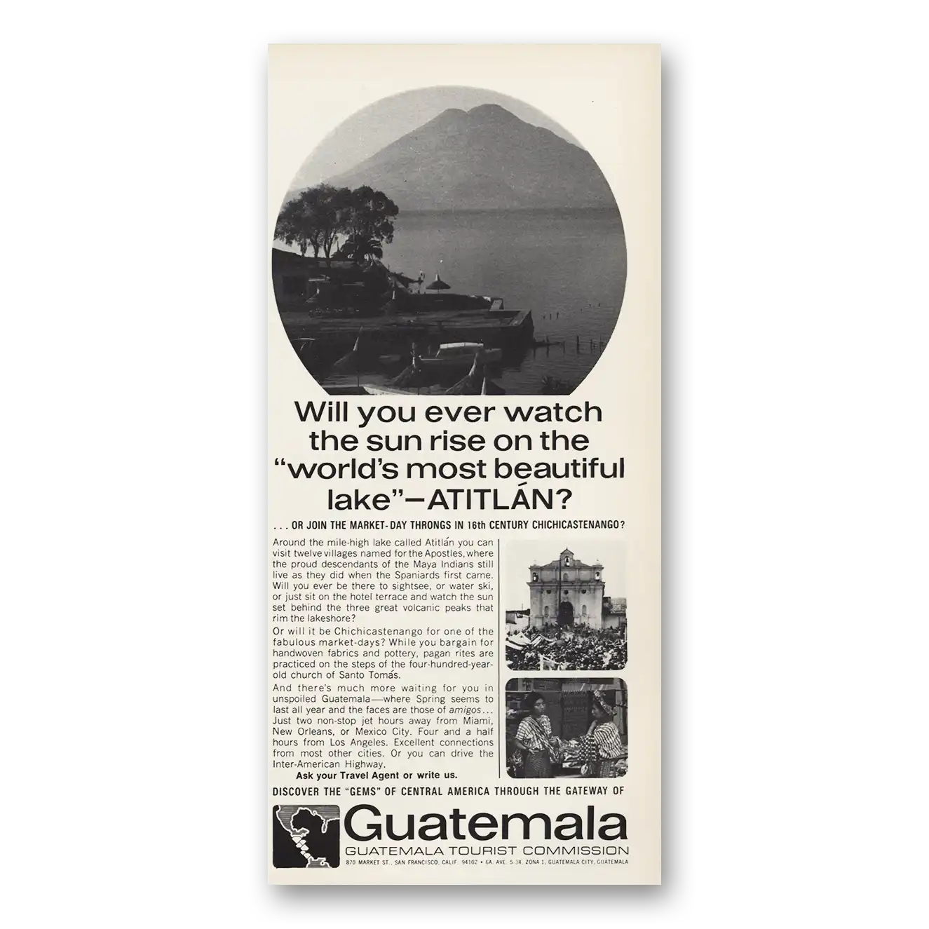 1967 Guatemala Worlds Most Beautiful Lake Vintage Magazine Print Ad