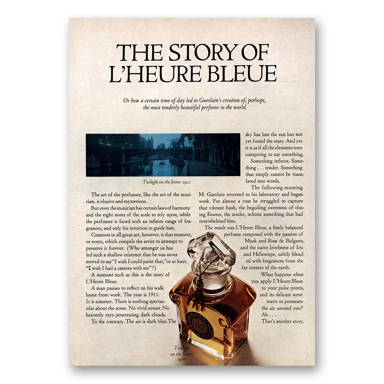 1967 L'heure Bleue Perfume Story of L Heure Bleue Vintage Magazine Print Ad