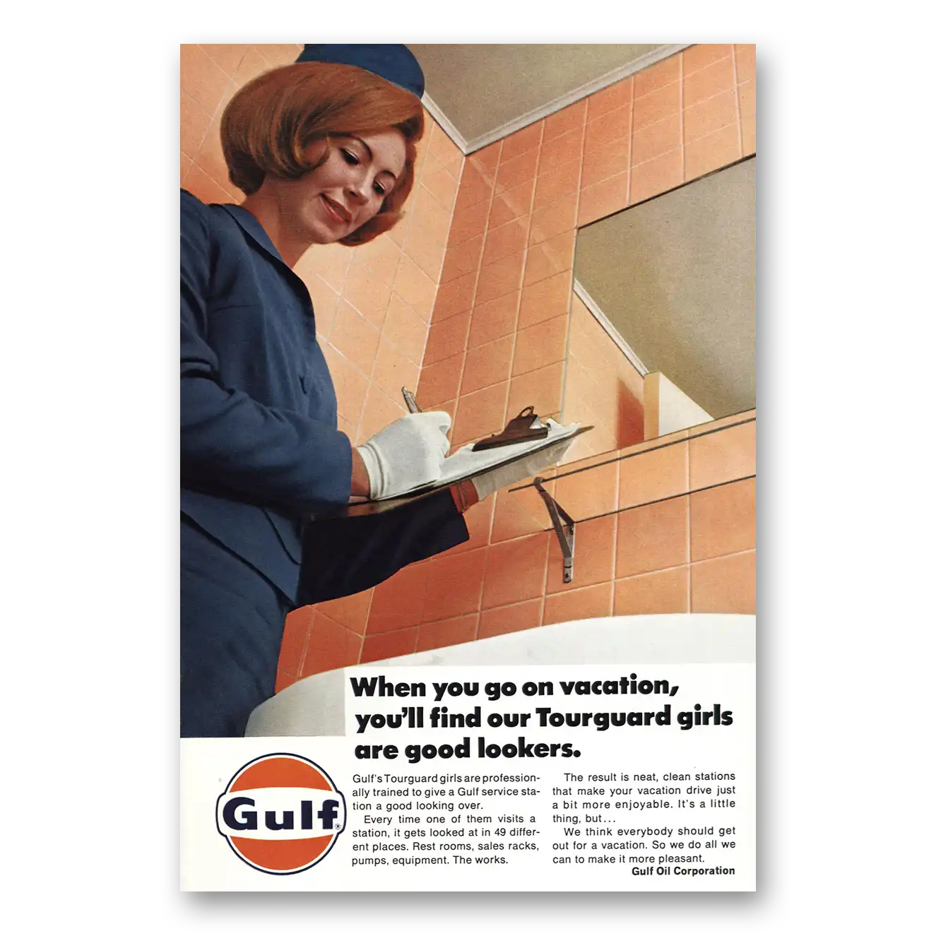 1967 Gulf Oil Tourguard Girls Are Good Lookers Vintage Magazine Print Ad