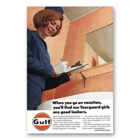 1967 Gulf Oil Tourguard Girls Are Good Lookers Vintage Magazine Print Ad