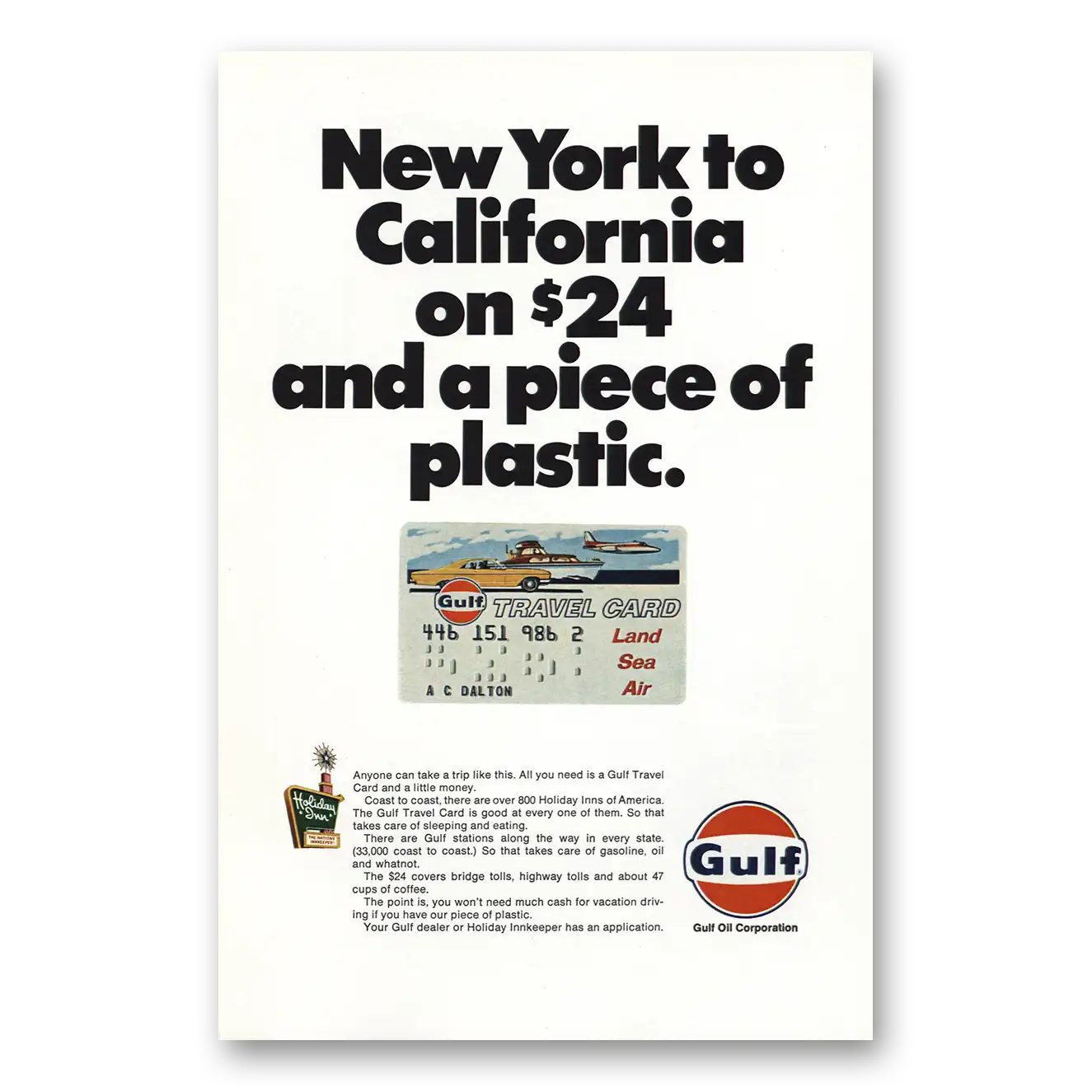 1967 Gulf Oil Travel Card New York to California Vintage Magazine Print Ad