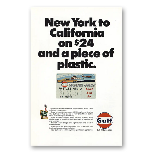 1967 Gulf Oil Travel Card New York to California Vintage Magazine Print Ad