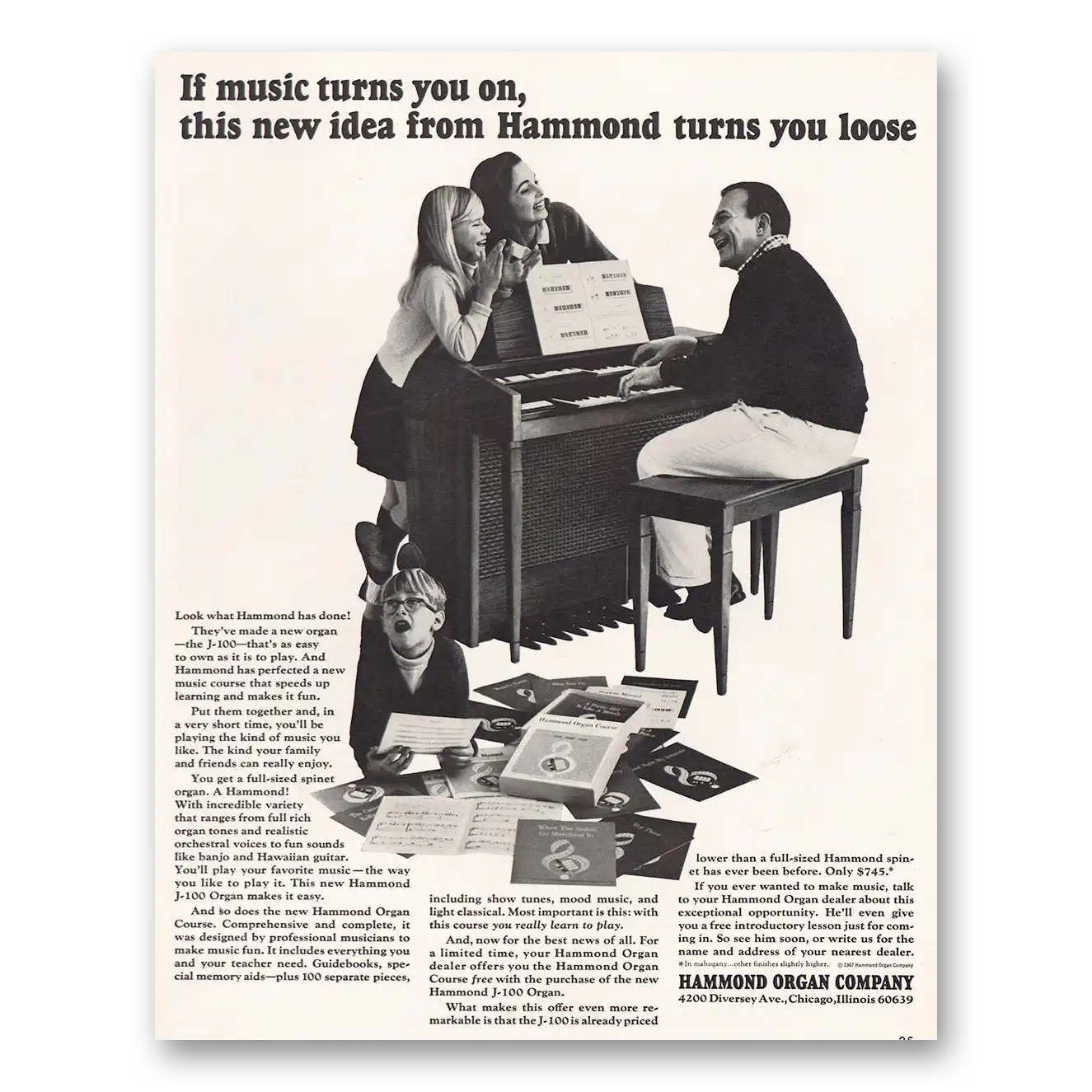 1967 Hammond Organ Music Turns You On Vintage Magazine Print Ad