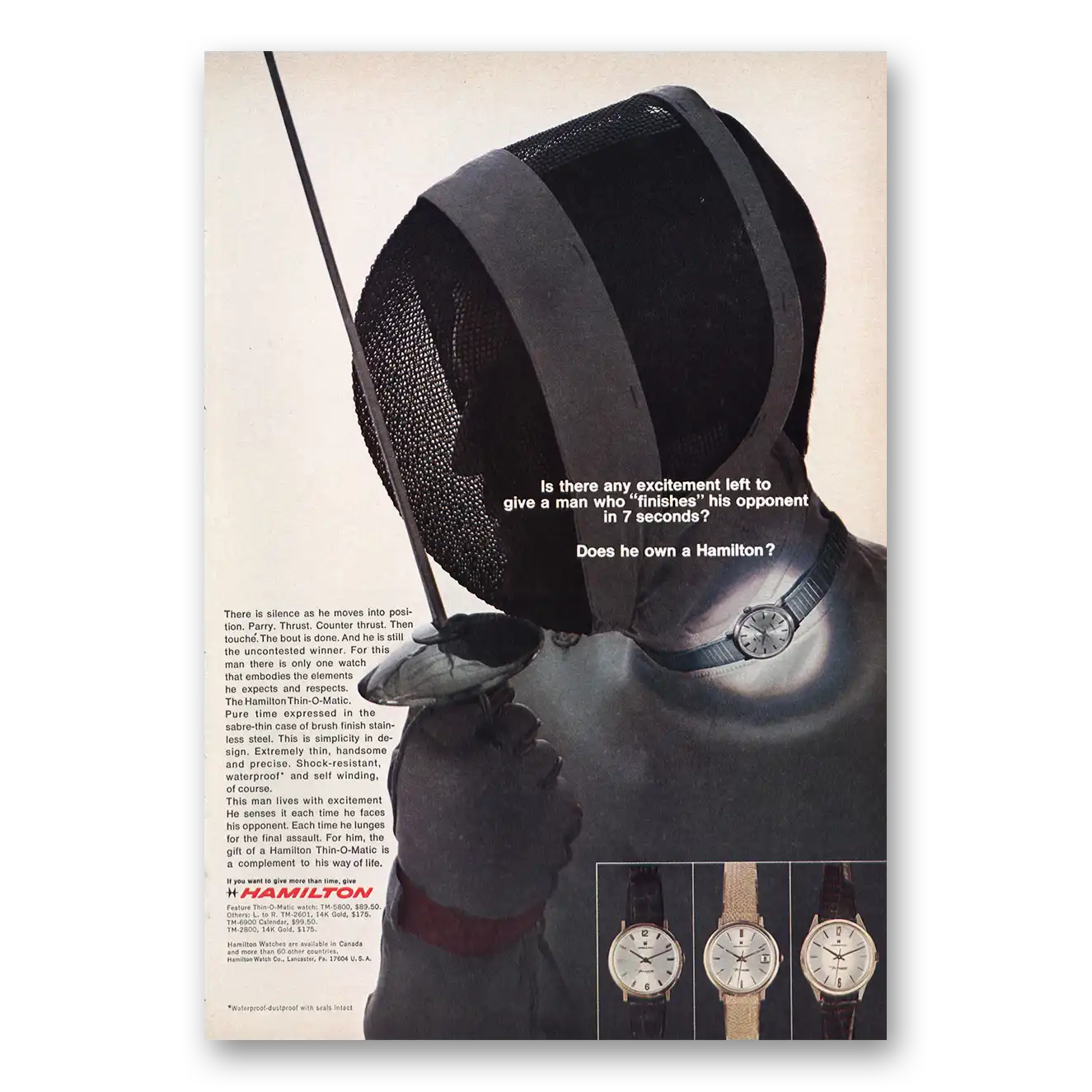 1967 Hamilton Watch Man Who Finishes His Opponent Vintage Magazine Print Ad