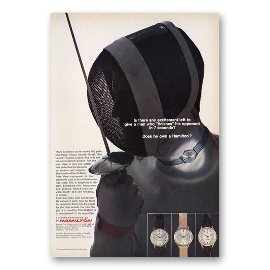 1967 Hamilton Watch Man Who Finishes His Opponent Vintage Magazine Print Ad