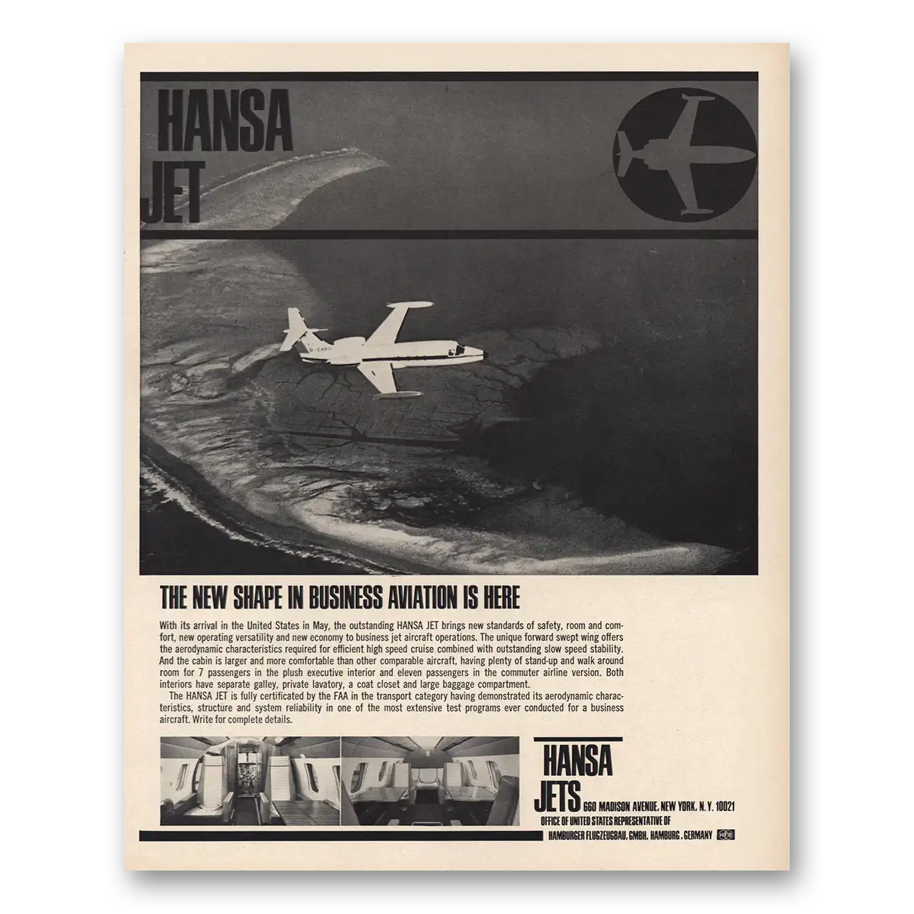 1967 Hansa Jets Business Aviation Vintage Magazine Print Ad