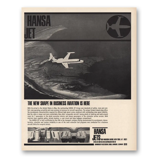 1967 Hansa Jets Business Aviation Vintage Magazine Print Ad