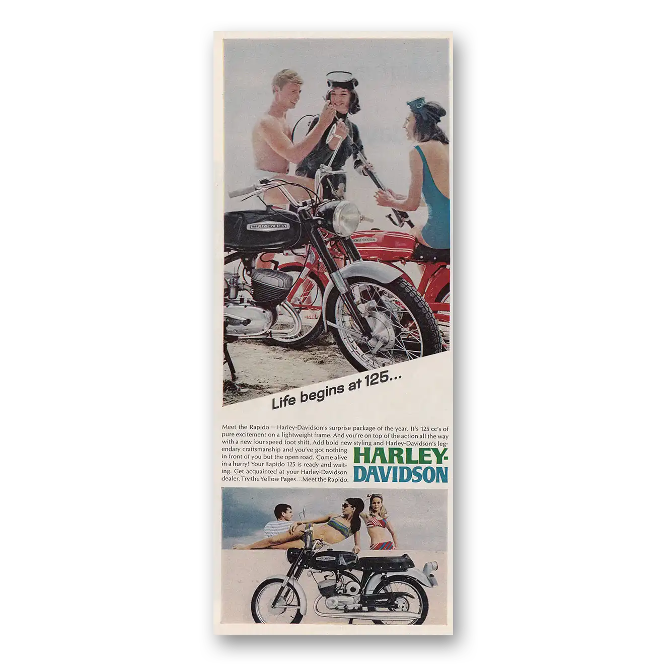 1967 Harley Davidson 125 Life Begins at 125 Vintage Magazine Print Ad