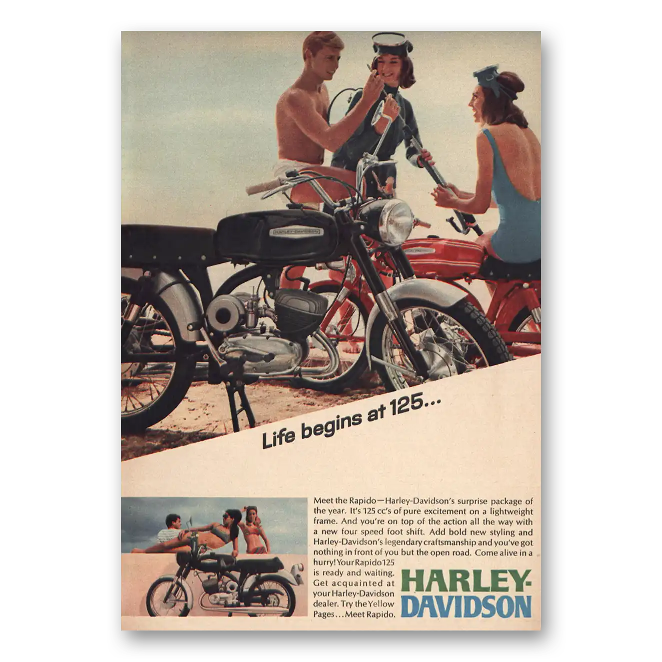 1967 Harley Davidson 125 Life Begins at 125 Vintage Magazine Print Ad