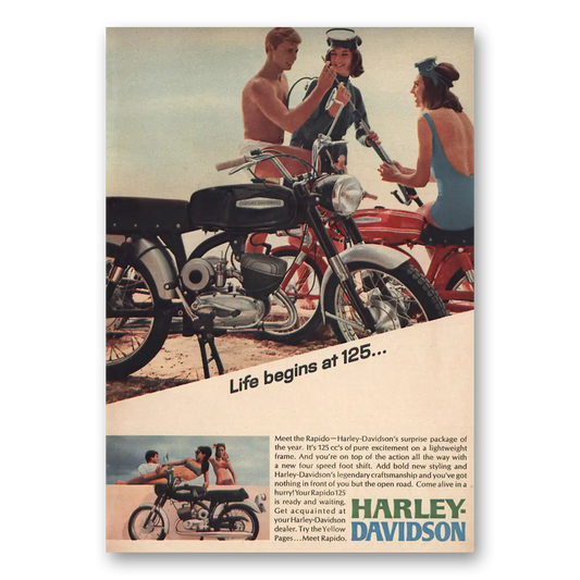 1967 Harley Davidson 125 Life Begins at 125 Vintage Magazine Print Ad