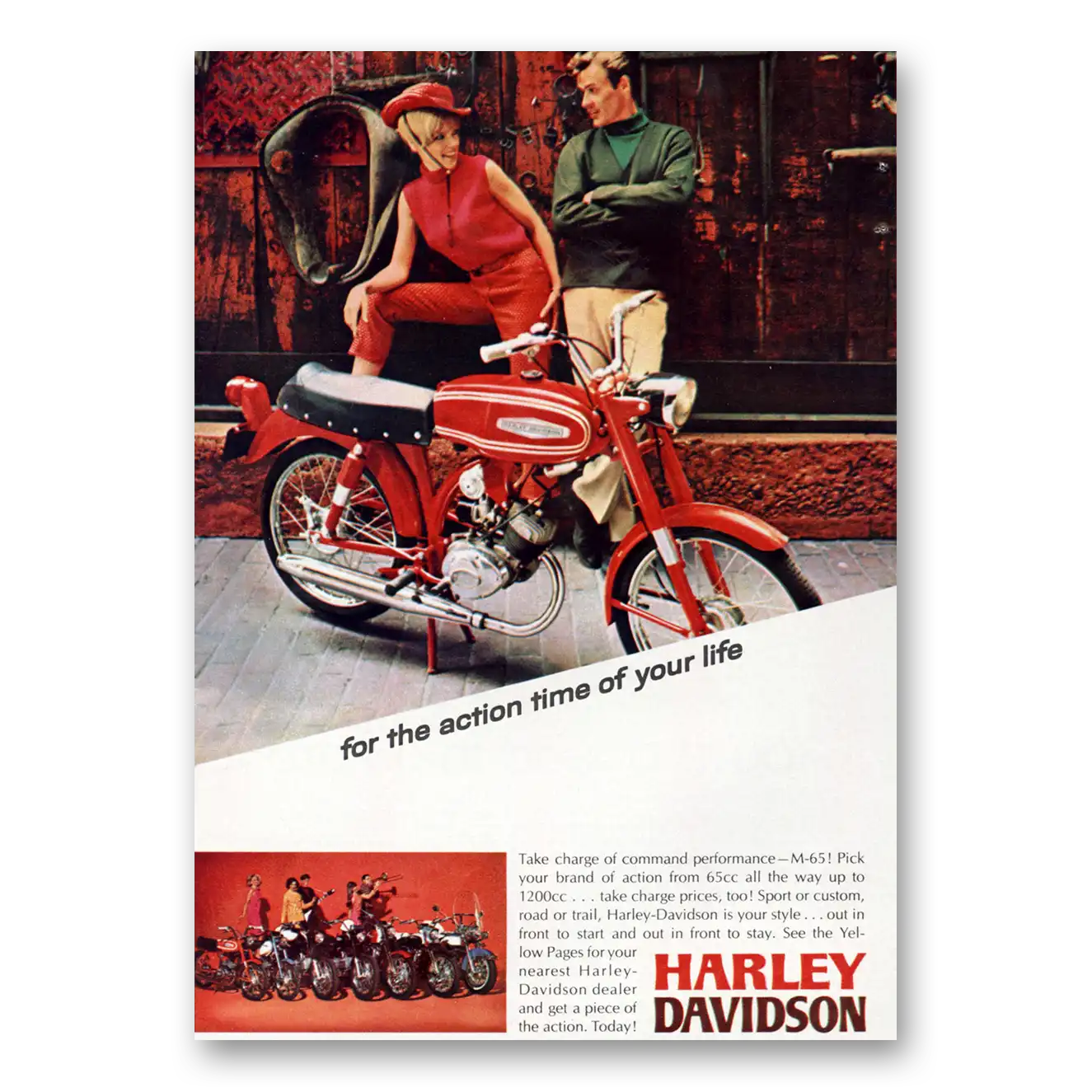 1967 Harley Davidson M65 Action Time of Your Life Vintage Magazine Print Ad