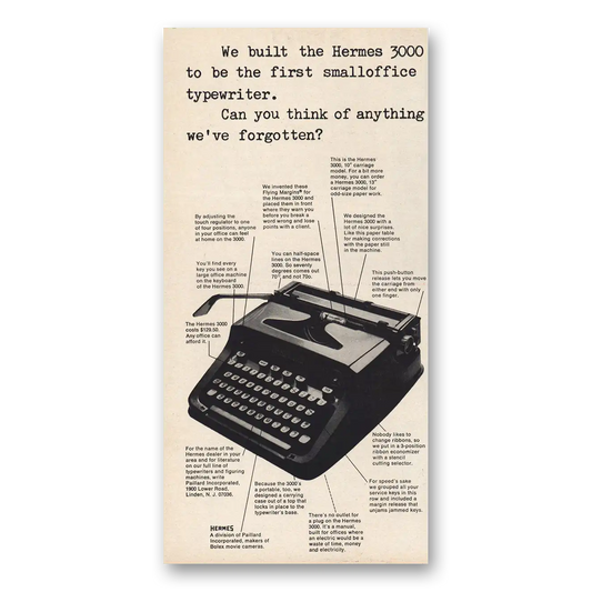 1967 Hermes First Small office Typewriter Vintage Magazine Print Ad