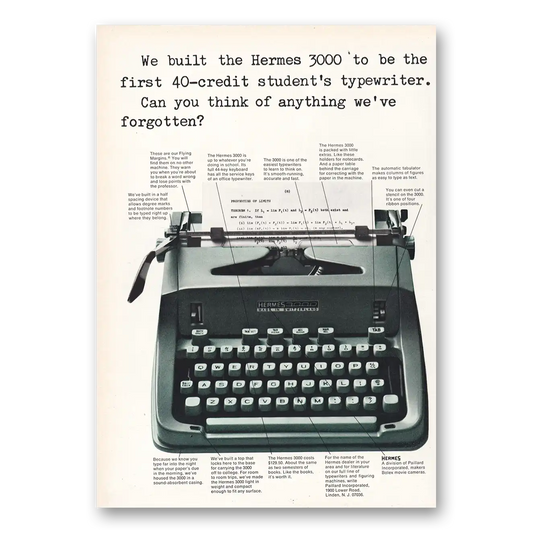 1967 Hermes 40 Credit Students Typewriter Vintage Magazine Print Ad