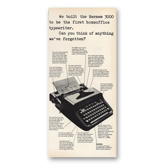 1967 Hermes First Homeoffice Typewriter Vintage Magazine Print Ad