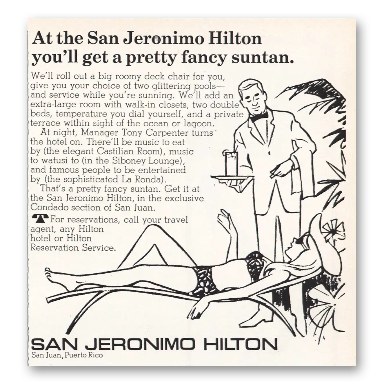 1967 Hilton Hotels Pretty Fancy Suntan Vintage Magazine Print Ad