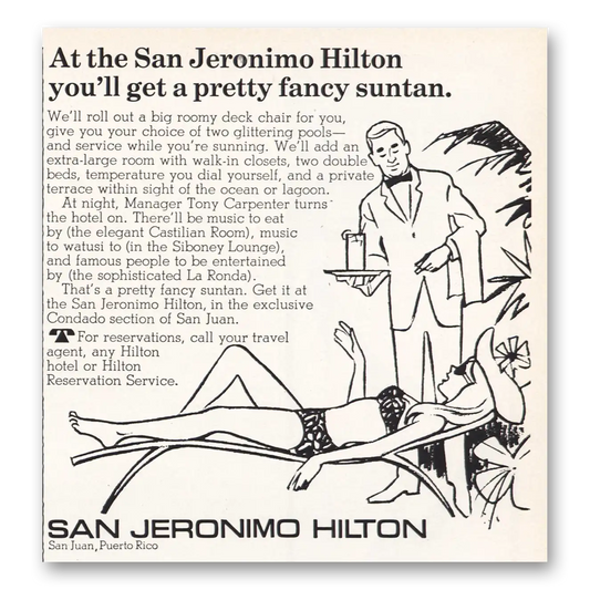 1967 Hilton Hotels Pretty Fancy Suntan Vintage Magazine Print Ad