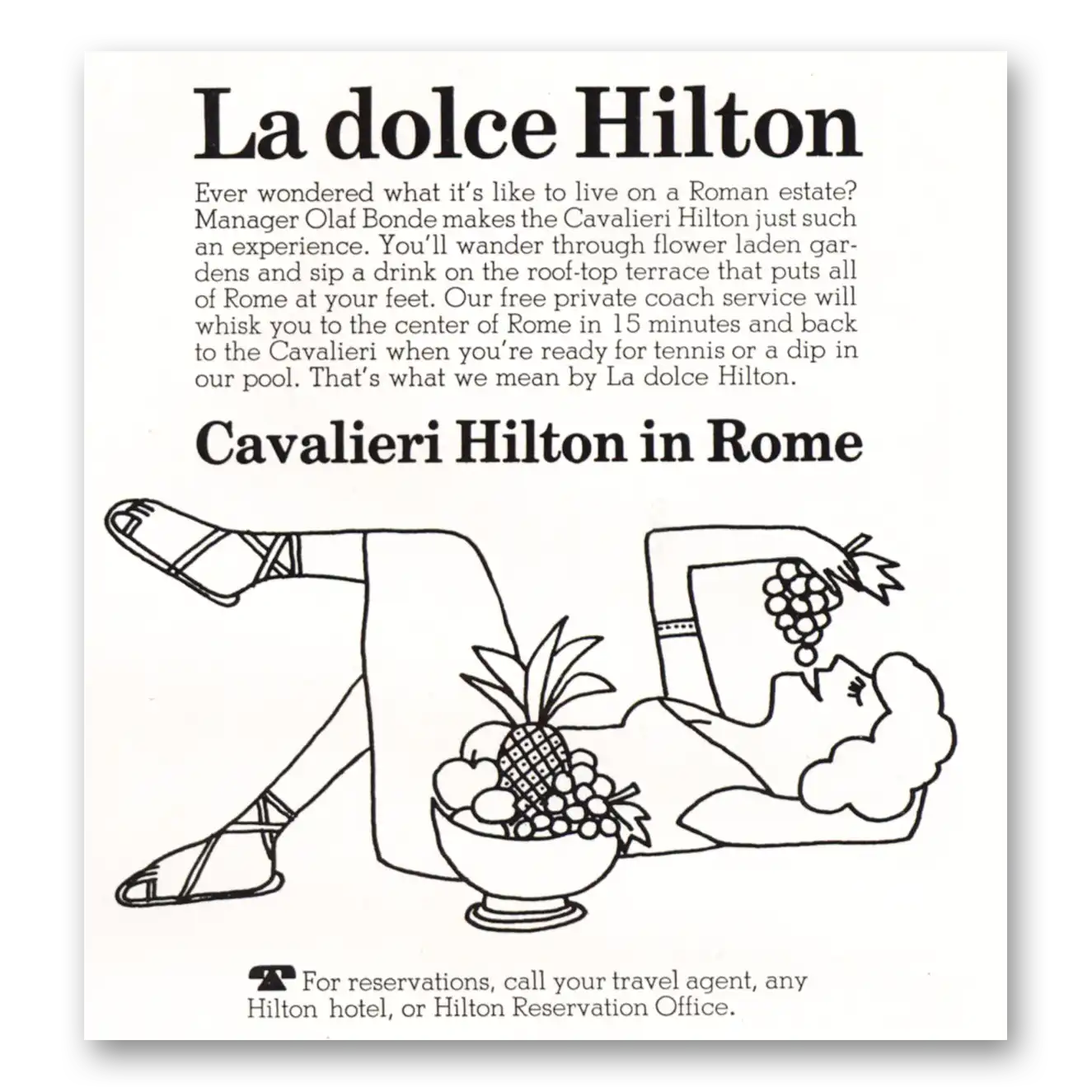 1967 Cavalieri Hilton Rome La Dolce Vintage Magazine Print Ad