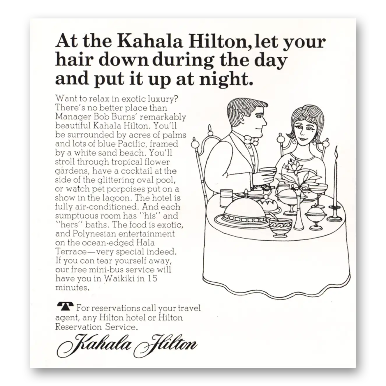 1967 Kahala Hilton Let Your Hair Down During the Day Vintage Magazine Print Ad