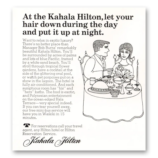 1967 Kahala Hilton Let Your Hair Down During the Day Vintage Magazine Print Ad