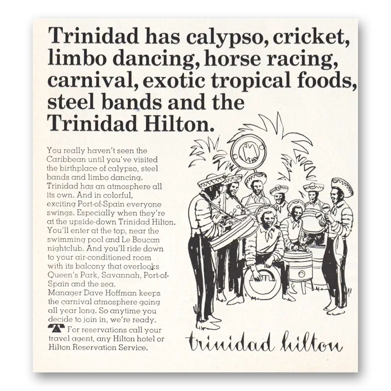 1967 Hilton Hotels Calypso Cricket Limbo Dancing Vintage Magazine Print Ad