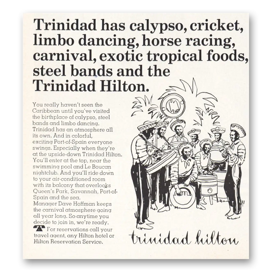 1967 Hilton Hotels Calypso Cricket Limbo Dancing Vintage Magazine Print Ad