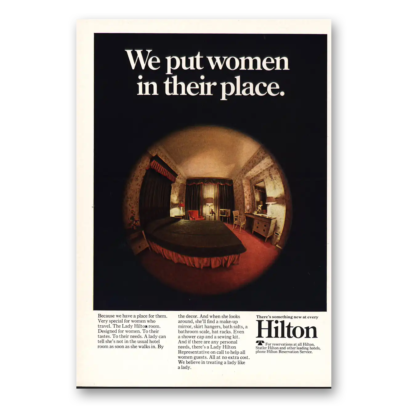 1967 Hilton Hotels We Put Women In Their Place Vintage Magazine Print Ad