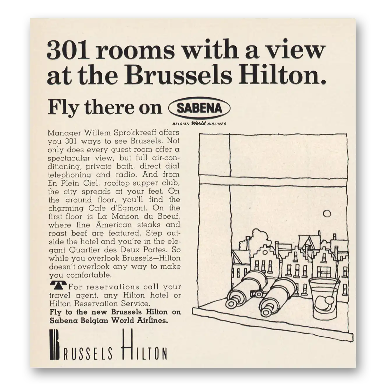 1967 Hilton Hotels 301 Rooms With View Vintage Magazine Print Ad