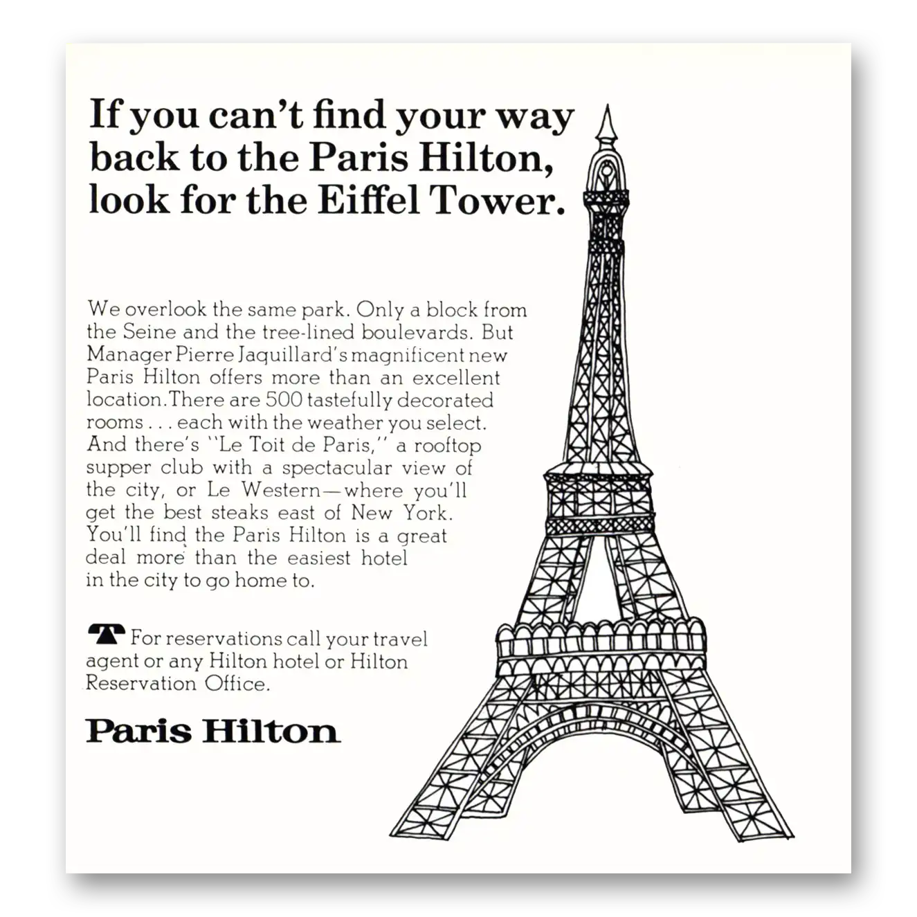 1967 Paris Hilton Look for the Eiffel Tower Vintage Magazine Print Ad