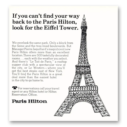 1967 Paris Hilton Look for the Eiffel Tower Vintage Magazine Print Ad