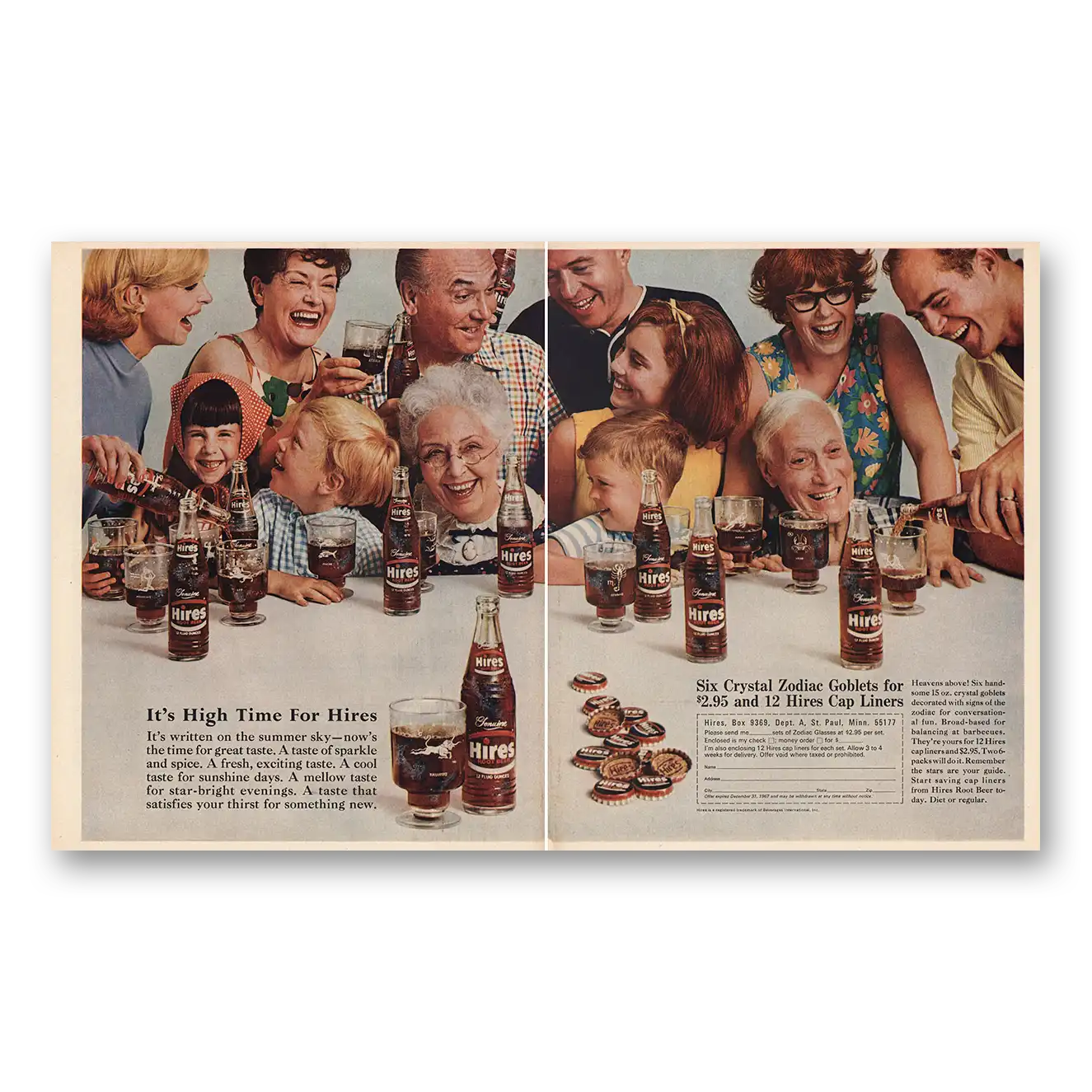 1967 Hires Root Beer High Time for Hires Vintage Magazine Print Ad