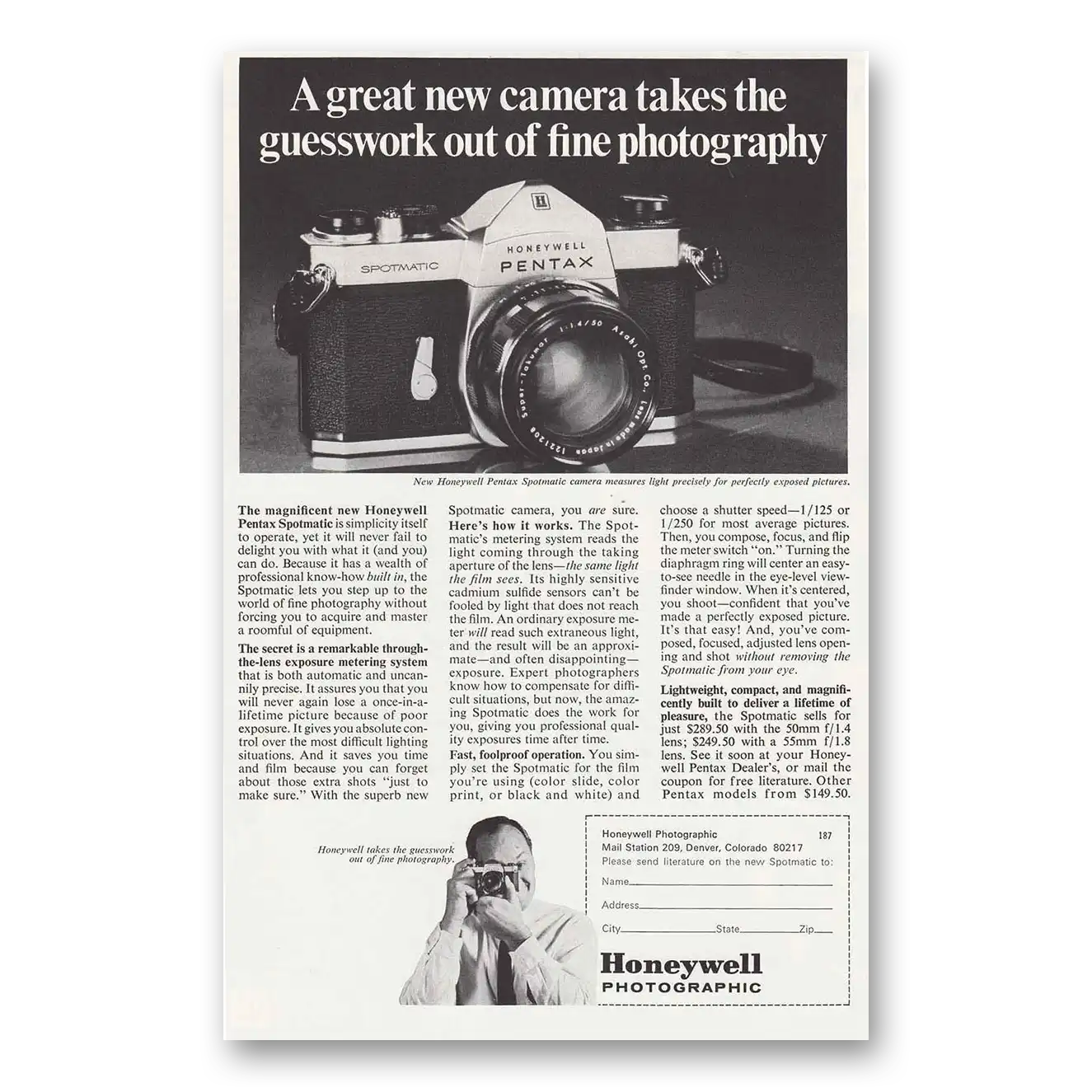 1967 Pentax Camera Guesswork Out of Fine Photography Vintage Magazine Print Ad