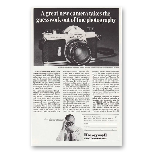 1967 Pentax Camera Guesswork Out of Fine Photography Vintage Magazine Print Ad